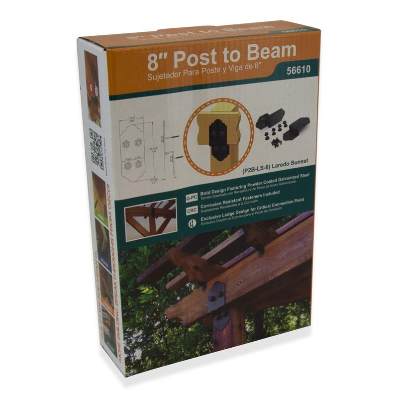 OZCO Laredo Sunset 8" Post to Beam Connector Heavy Duty Black Powder-Coated Steel Bracket for Wood Posts, Outdoor Beam Braces, Corner Brackets, Angle Brackets for Wood and Aluminum, 2-Pack, 56610 - Image 3